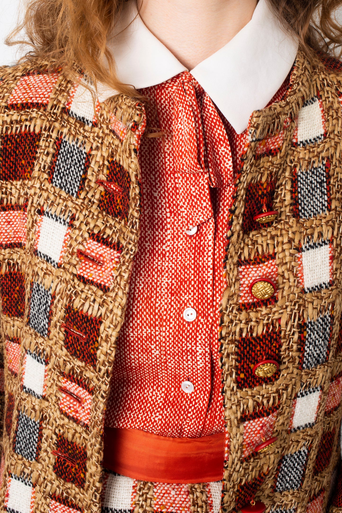 Chanel haute couture 1970's red tweed three piece skirt set
