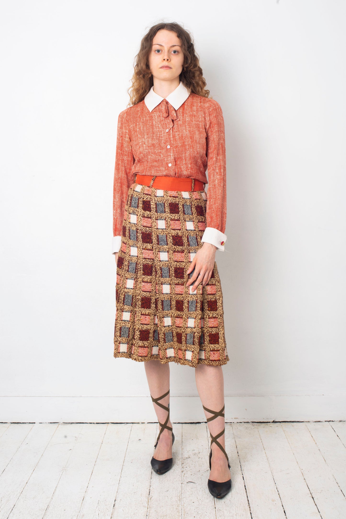 Chanel haute couture 1970's red tweed three piece skirt set