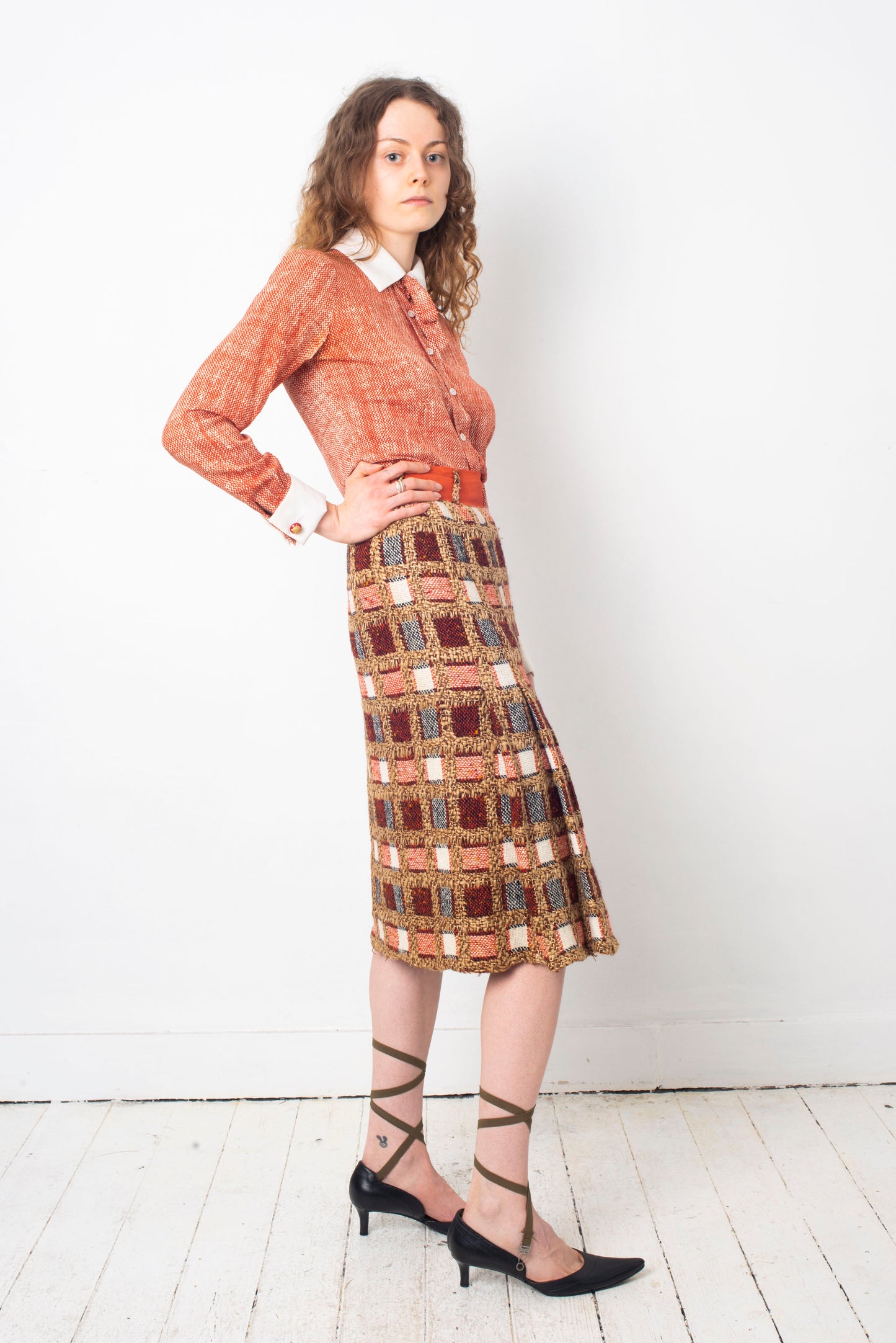 Chanel haute couture 1970's red tweed three piece skirt set