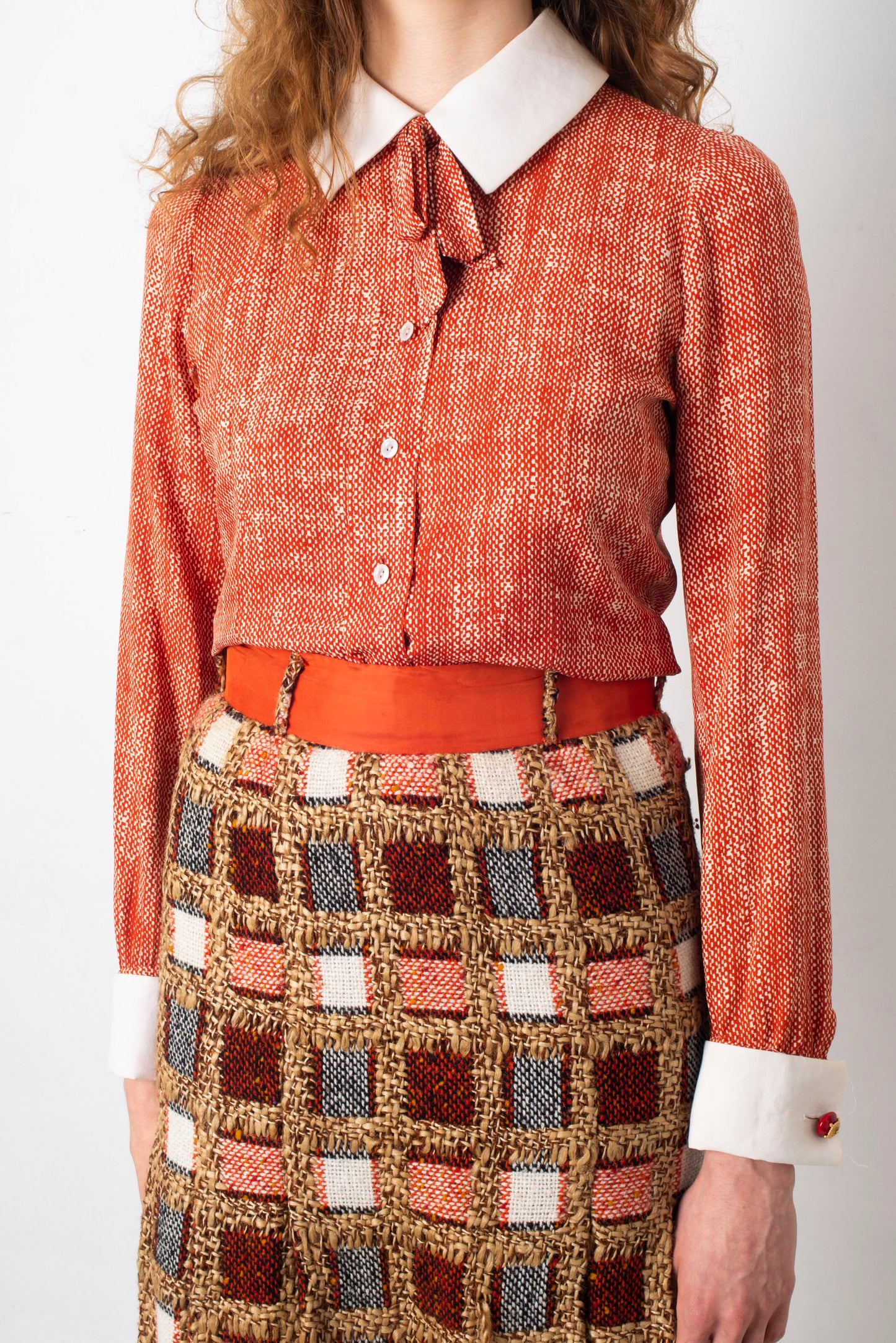 Chanel haute couture 1970's red tweed three piece skirt set