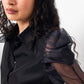 Gianfranco Ferre 2000's black shirt with sheer silk ruffled sleeves