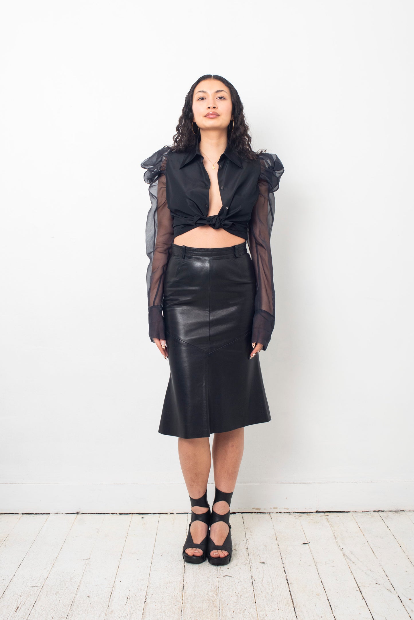 Sylvie Schimmel 90's black leather peplum skirt