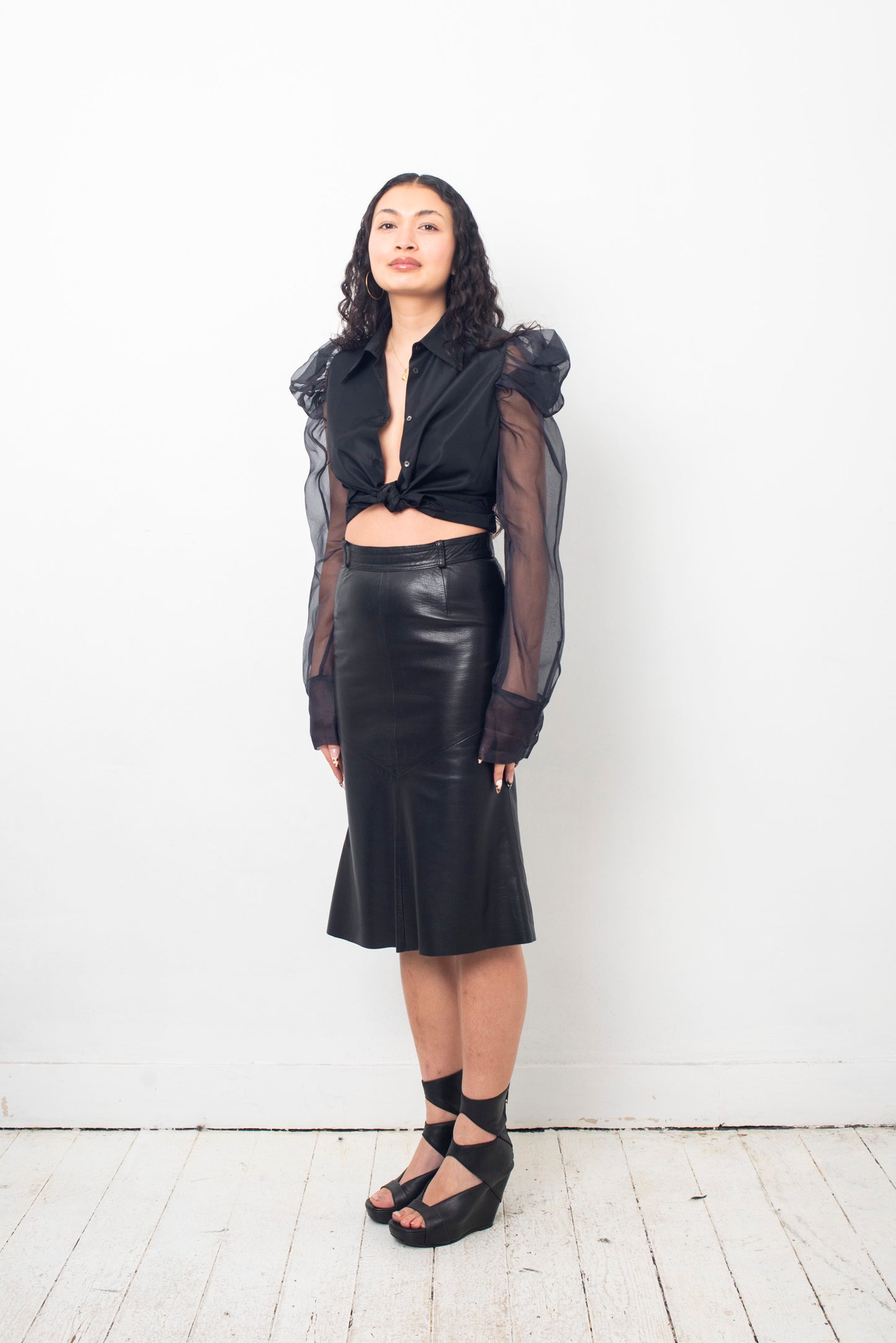 Sylvie Schimmel 90's black leather peplum skirt