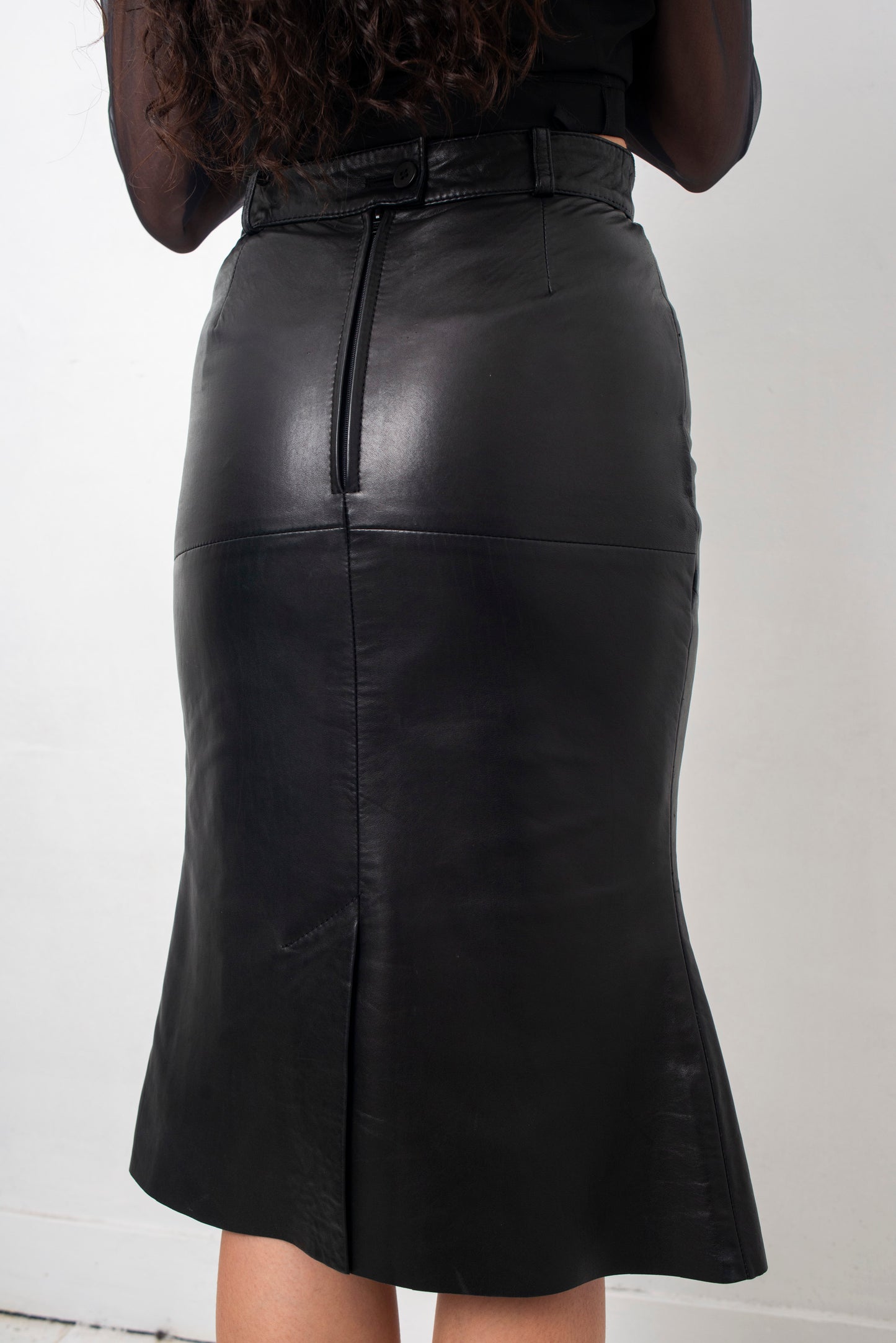 Sylvie Schimmel 90's black leather peplum skirt