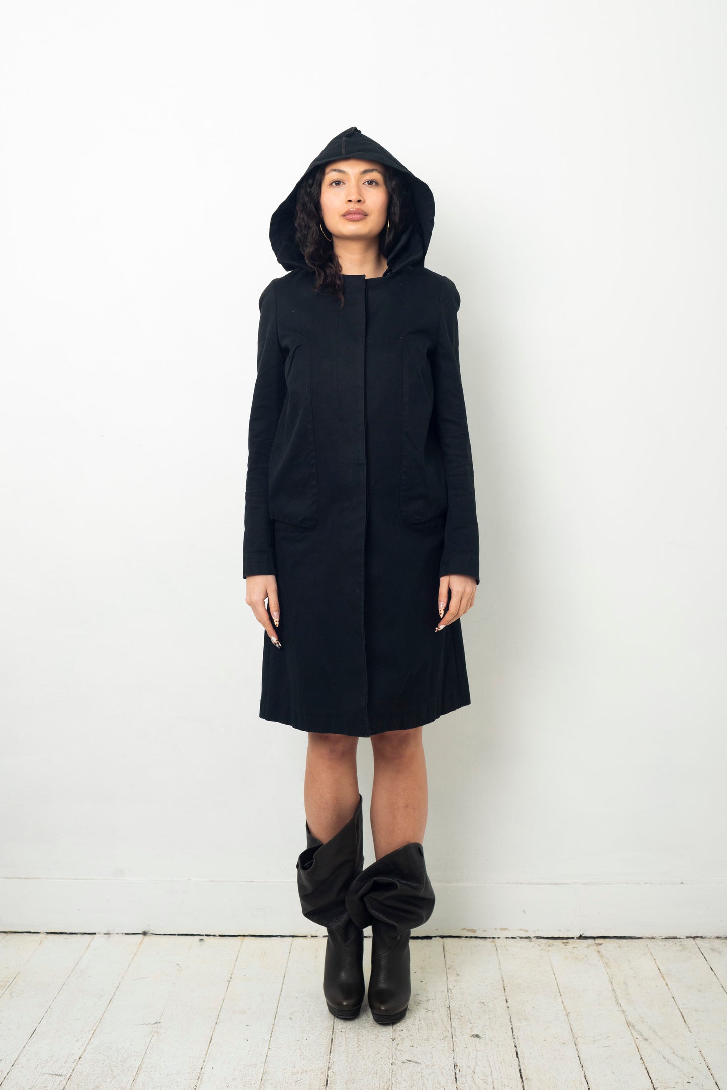 Helmut Lang SS 2000 black cotton parachute coat with removable collar