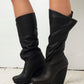 Balenciaga black leather wrap wedge boots size 38