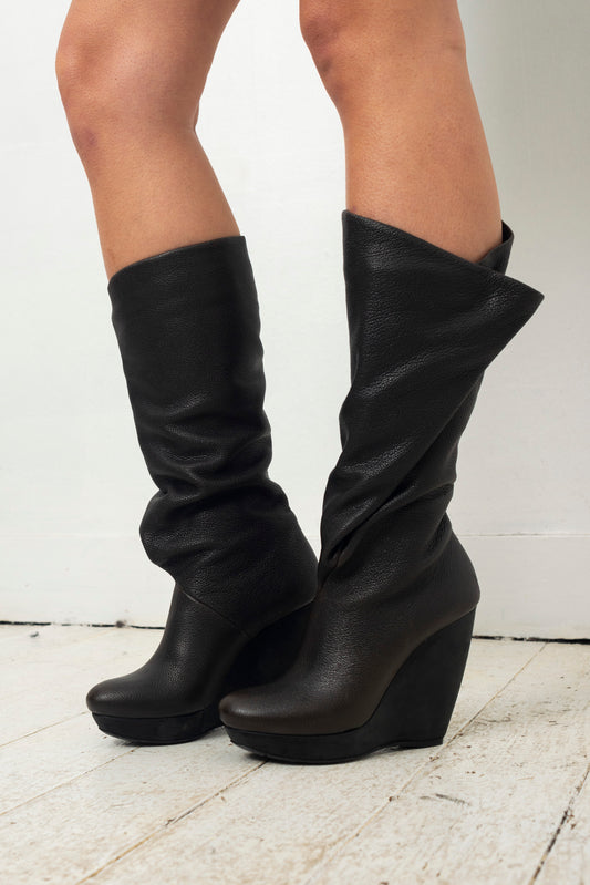 Balenciaga black leather wrap wedge boots size 38