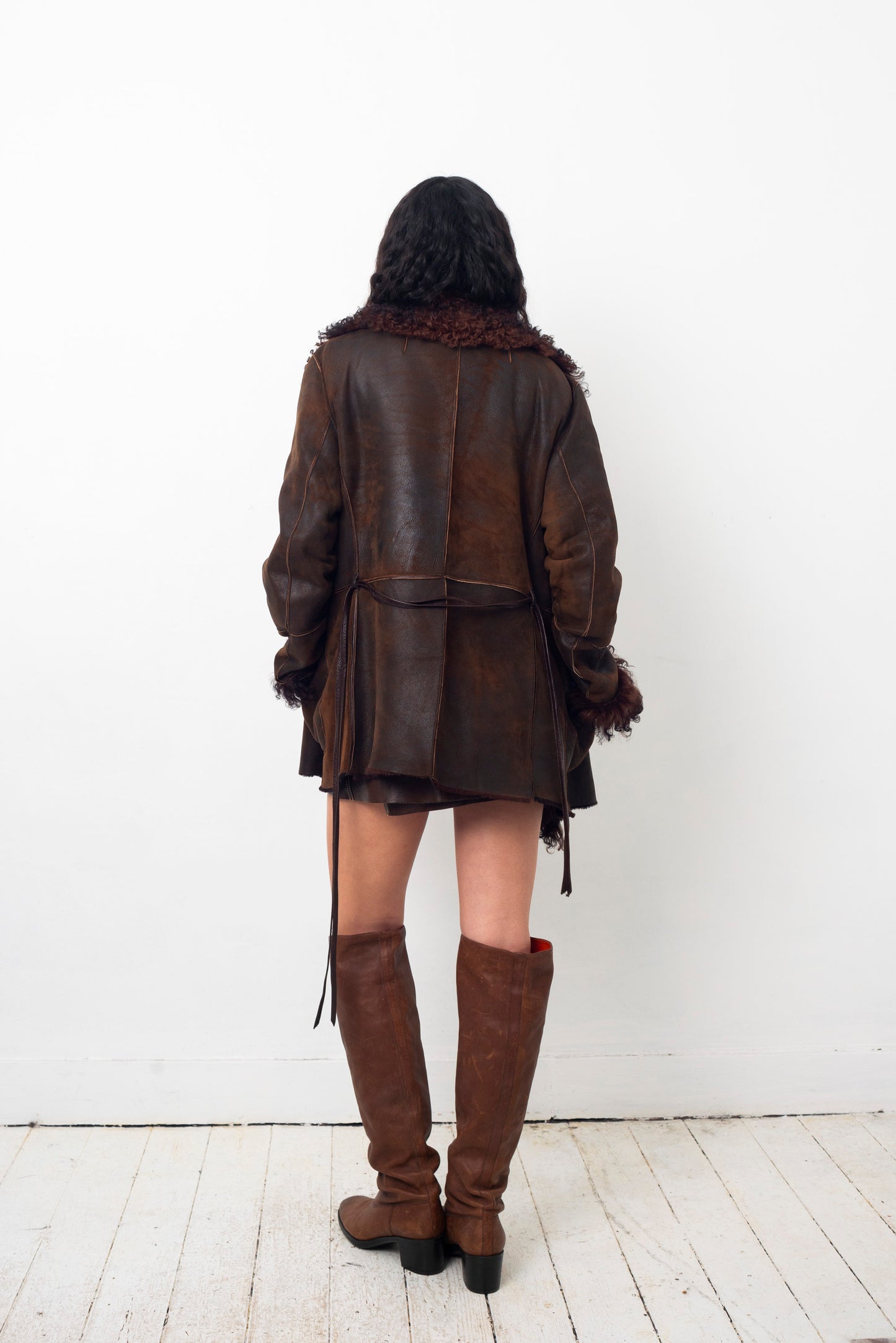 Sylvie Schimmel 90's brown shearling coat with mongolian sheep collar and cuffs