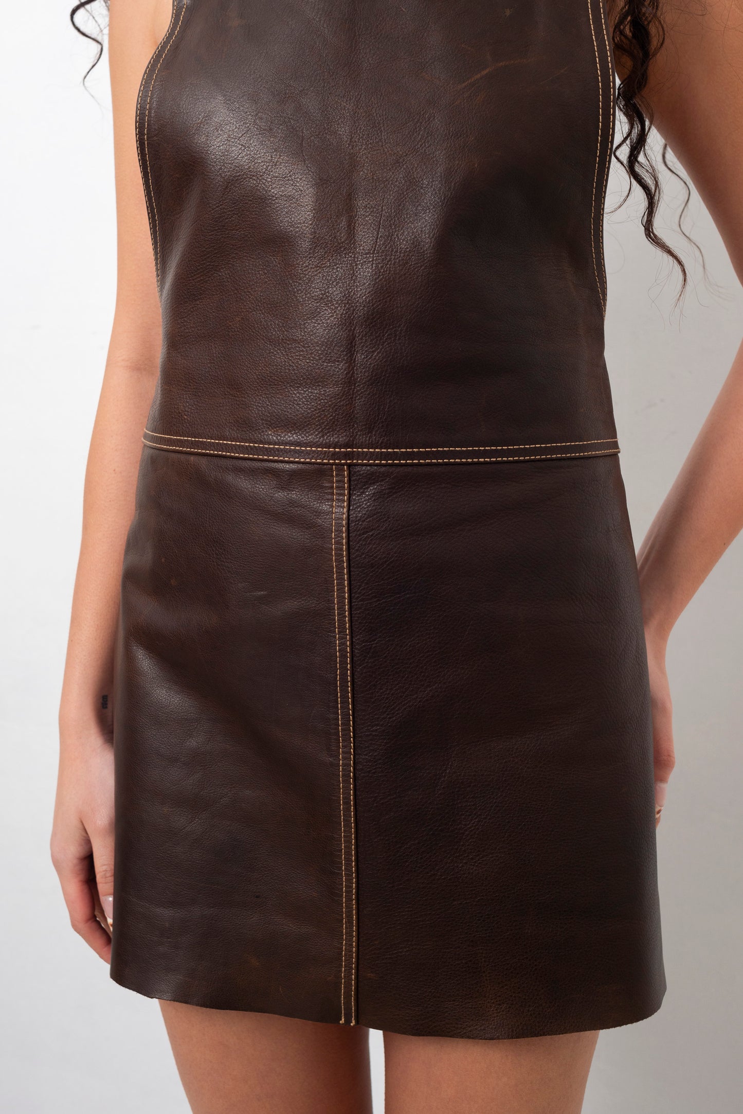 Sylvie Schimmel 90's brown leather apron dress