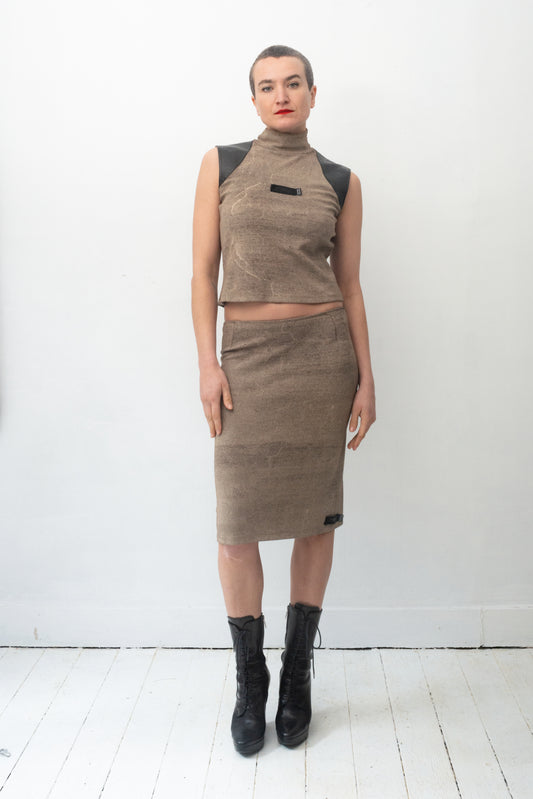 Krizia 90's stretchy skirt set with faux leather