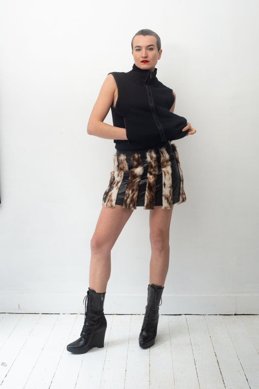 Versus Versace 90's leather and fur miniskirt