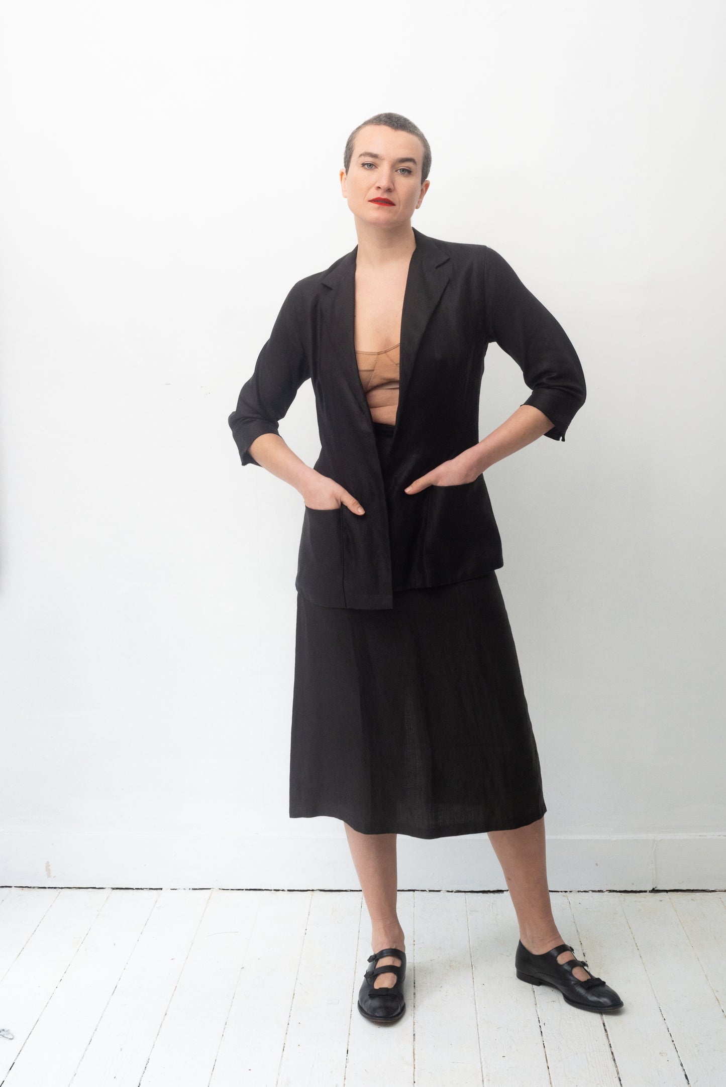 Yohji Yamamoto 90's black linen skirt suit