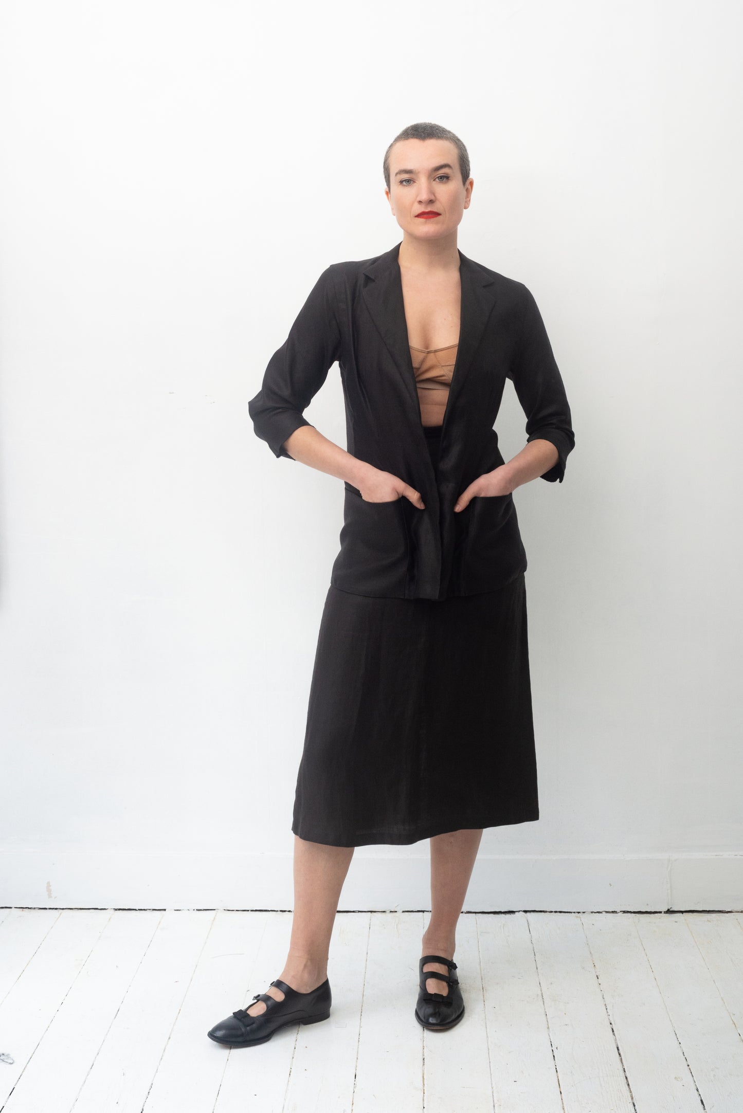 Yohji Yamamoto 90's black linen skirt suit