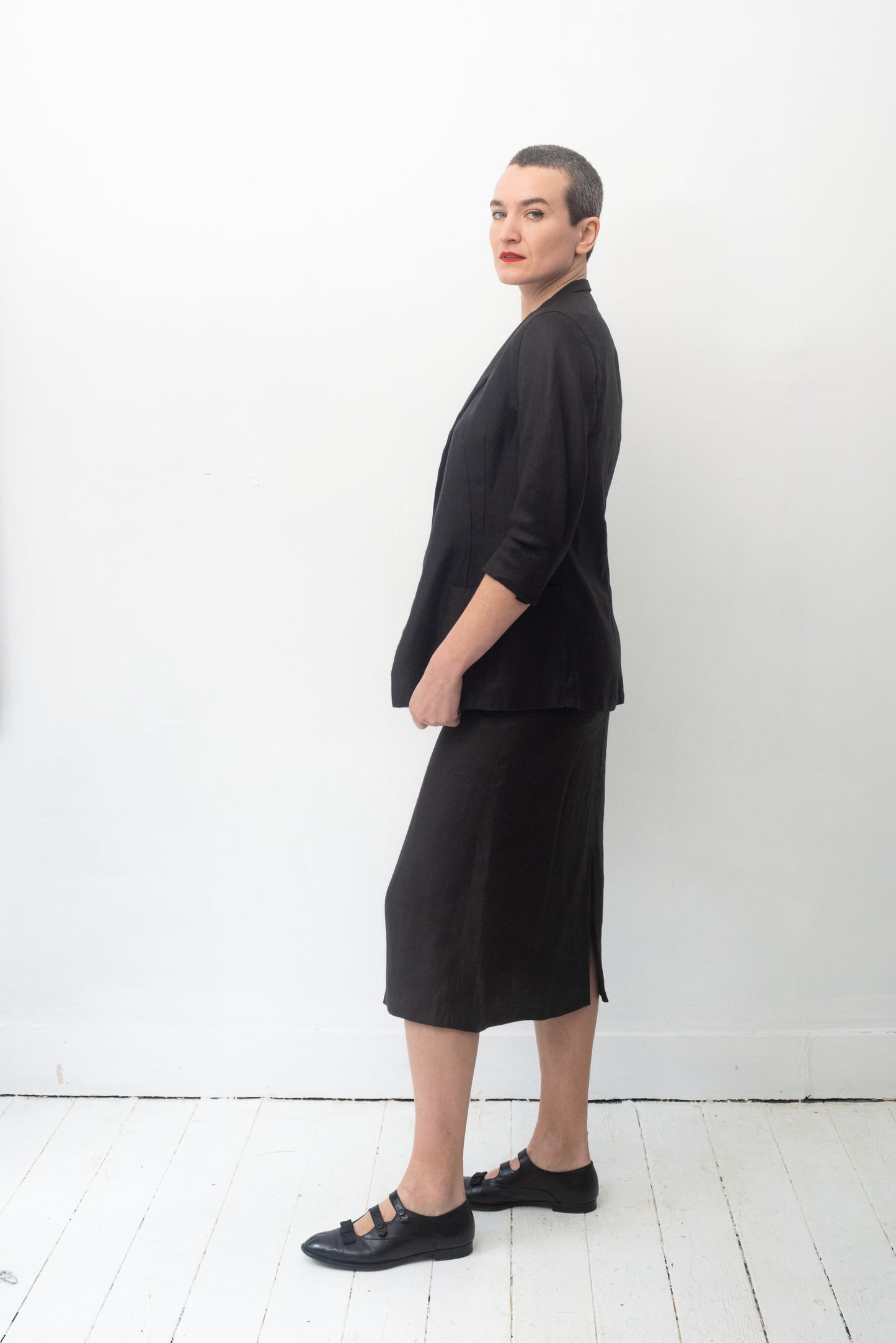 Yohji Yamamoto 90's black linen skirt suit