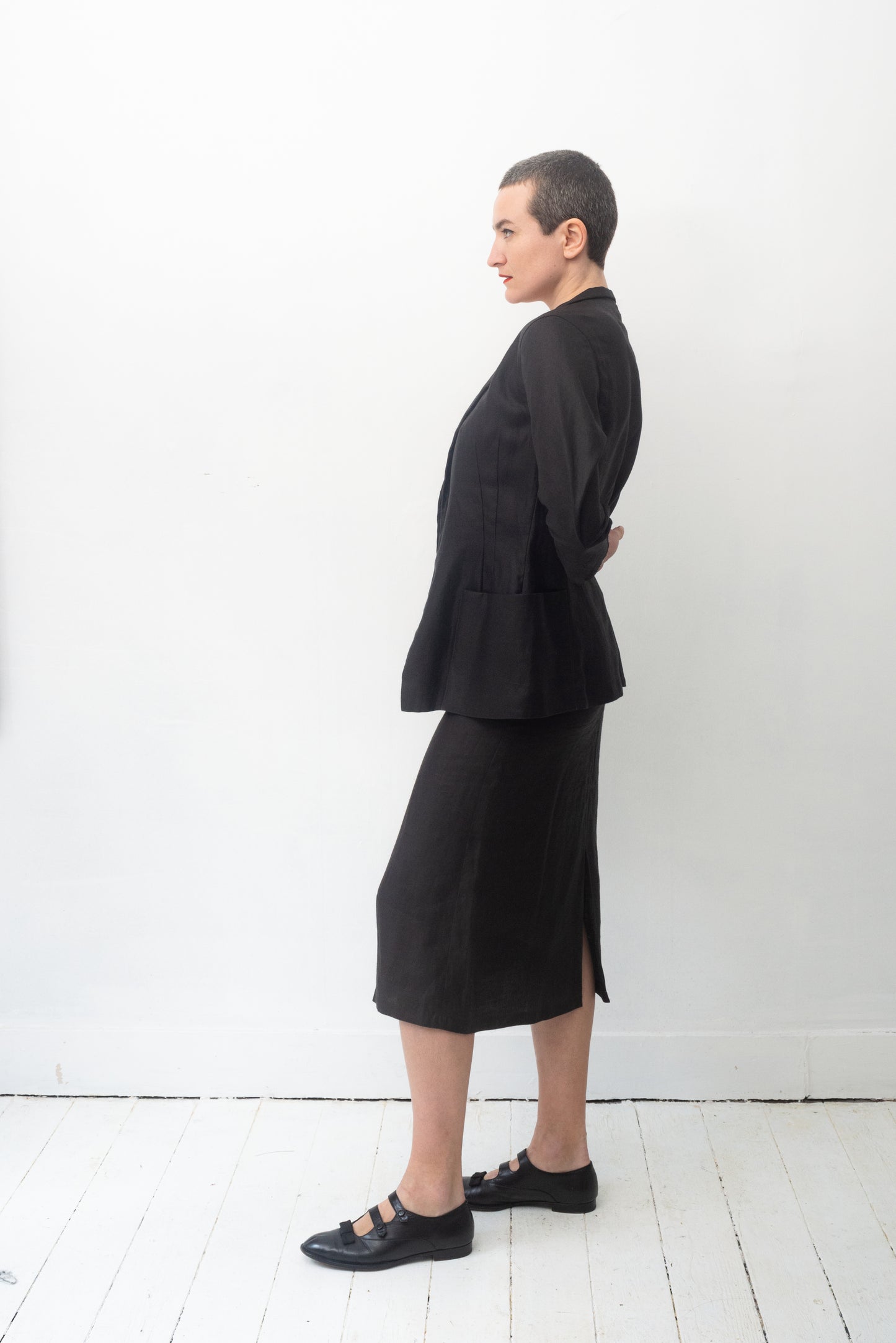 Yohji Yamamoto 90's black linen skirt suit