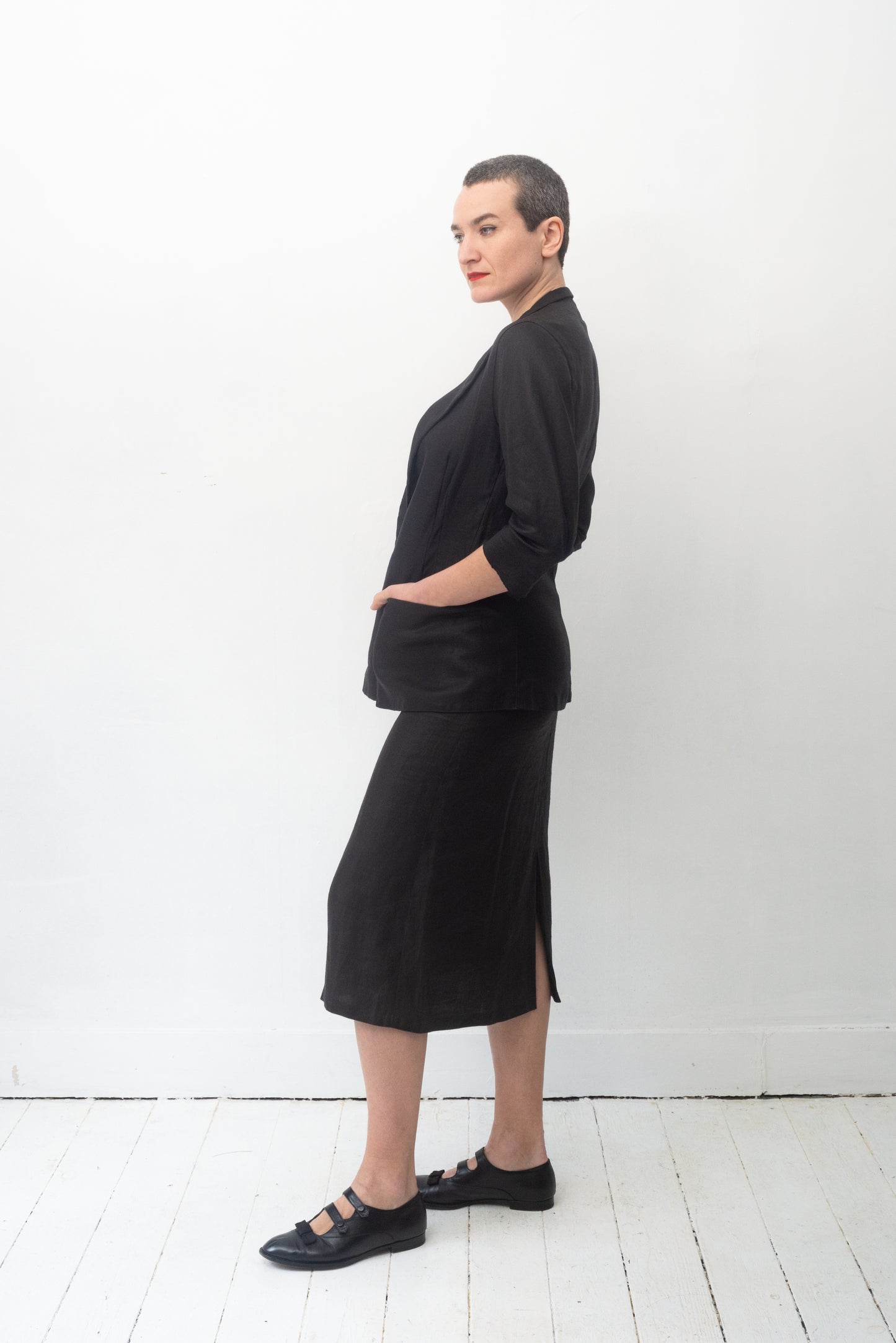 Yohji Yamamoto 90's black linen skirt suit