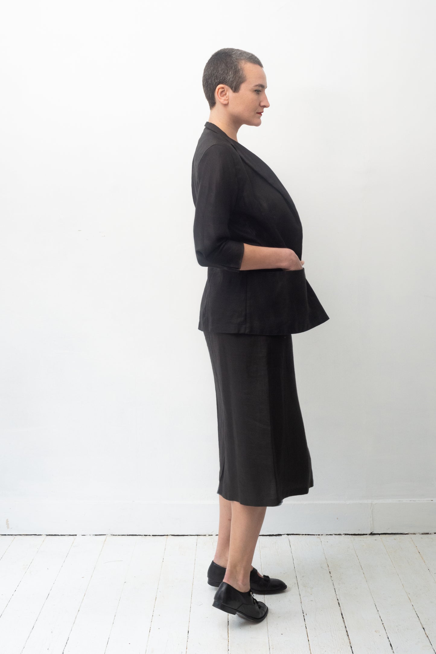 Yohji Yamamoto 90's black linen skirt suit