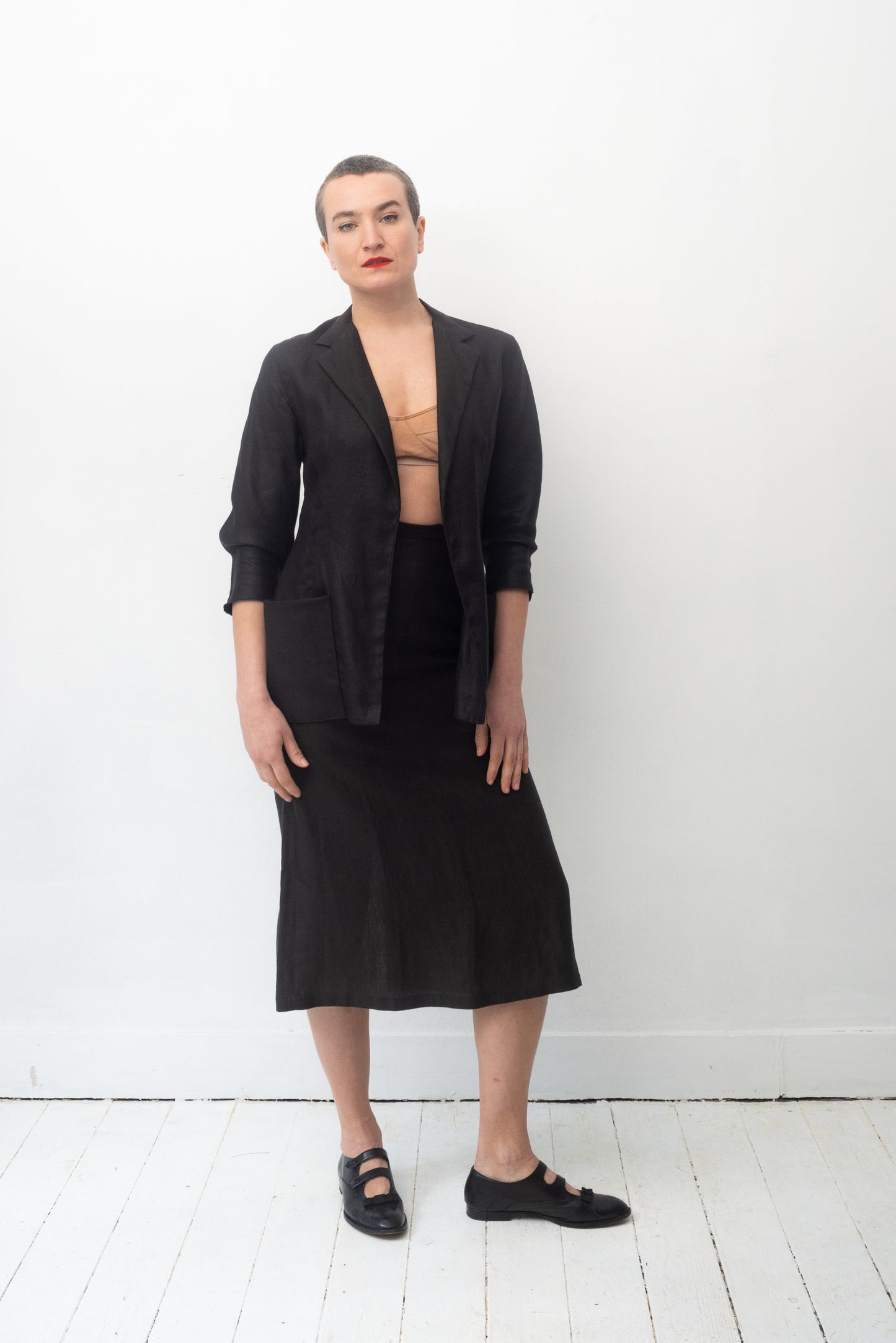 Yohji Yamamoto 90's black linen skirt suit