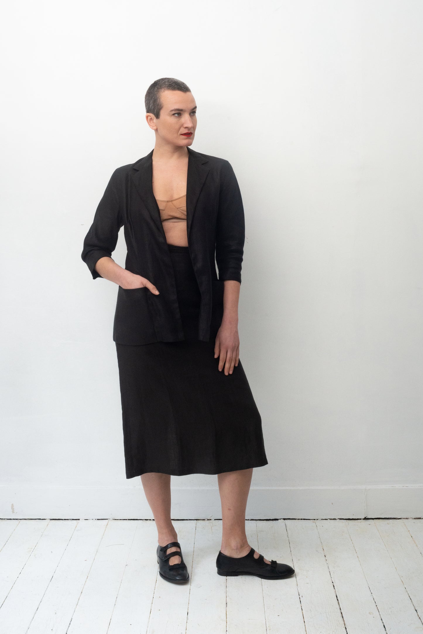 Yohji Yamamoto 90's black linen skirt suit