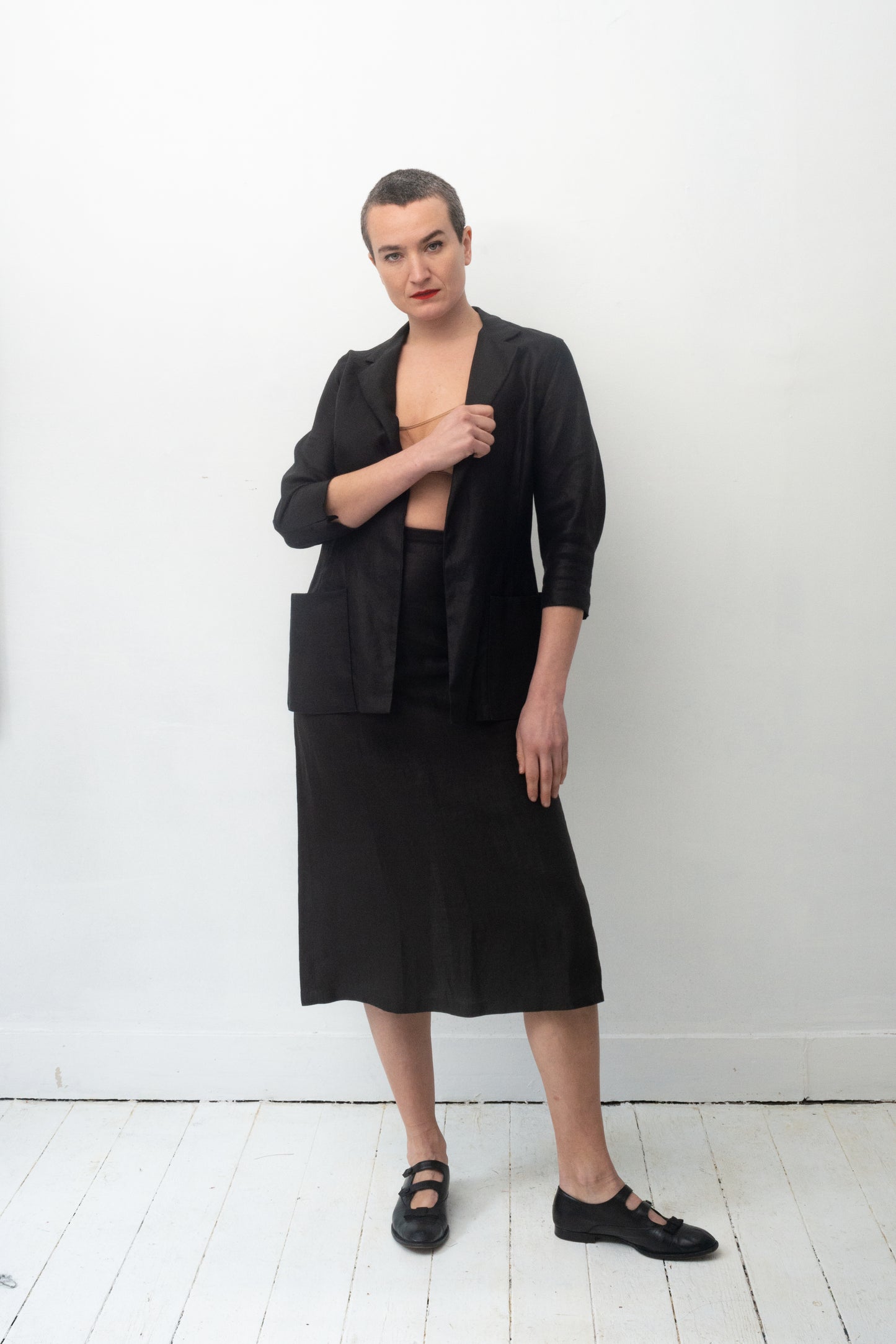 Yohji Yamamoto 90's black linen skirt suit