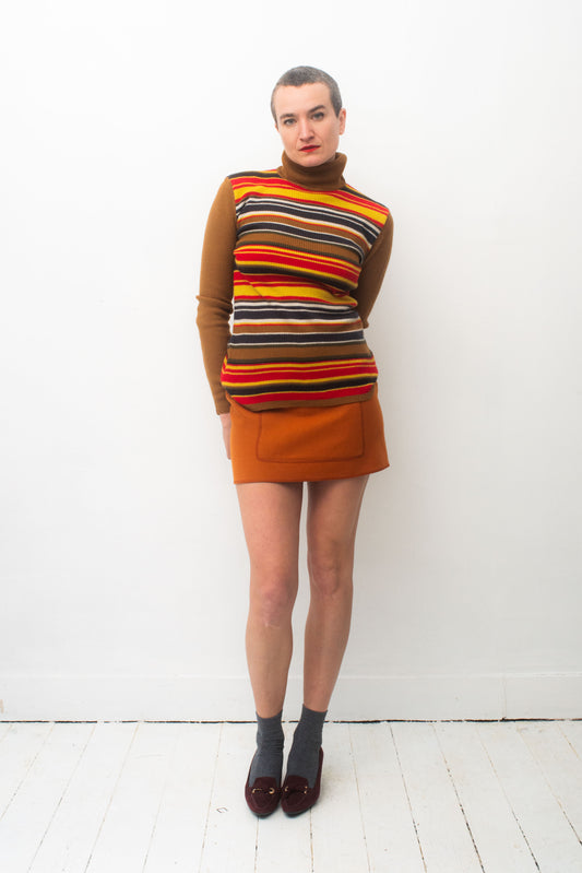 D&G 2000's wool striped turtleneck sweater in orange, brown, red & blue