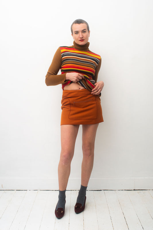 Miu Miu FW 1999 orange miniskirt with stitched in fanny pack