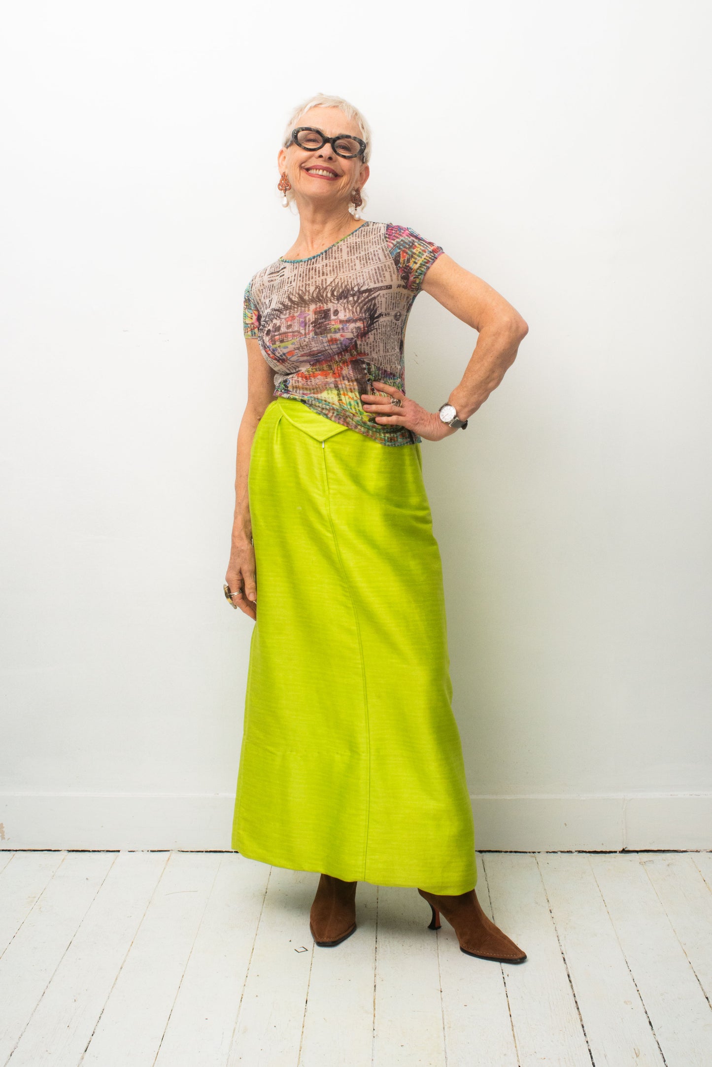 Courrèges 60's chartreuse cotton maxi skirt