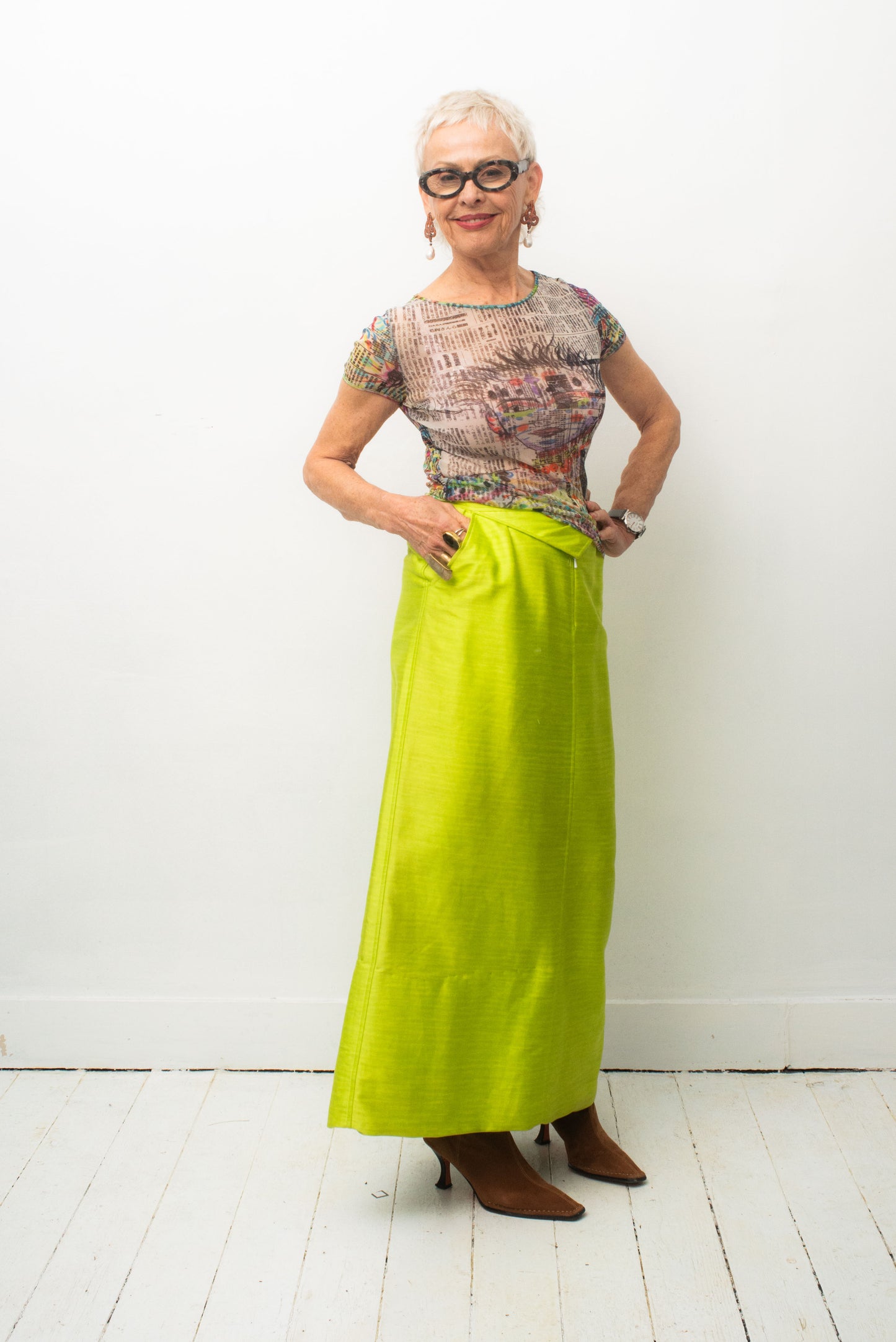 Courrèges 60's chartreuse cotton maxi skirt