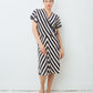 Krizia 80's silk diagonally striped navy and white summer dress