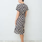 Krizia 80's silk diagonally striped navy and white summer dress