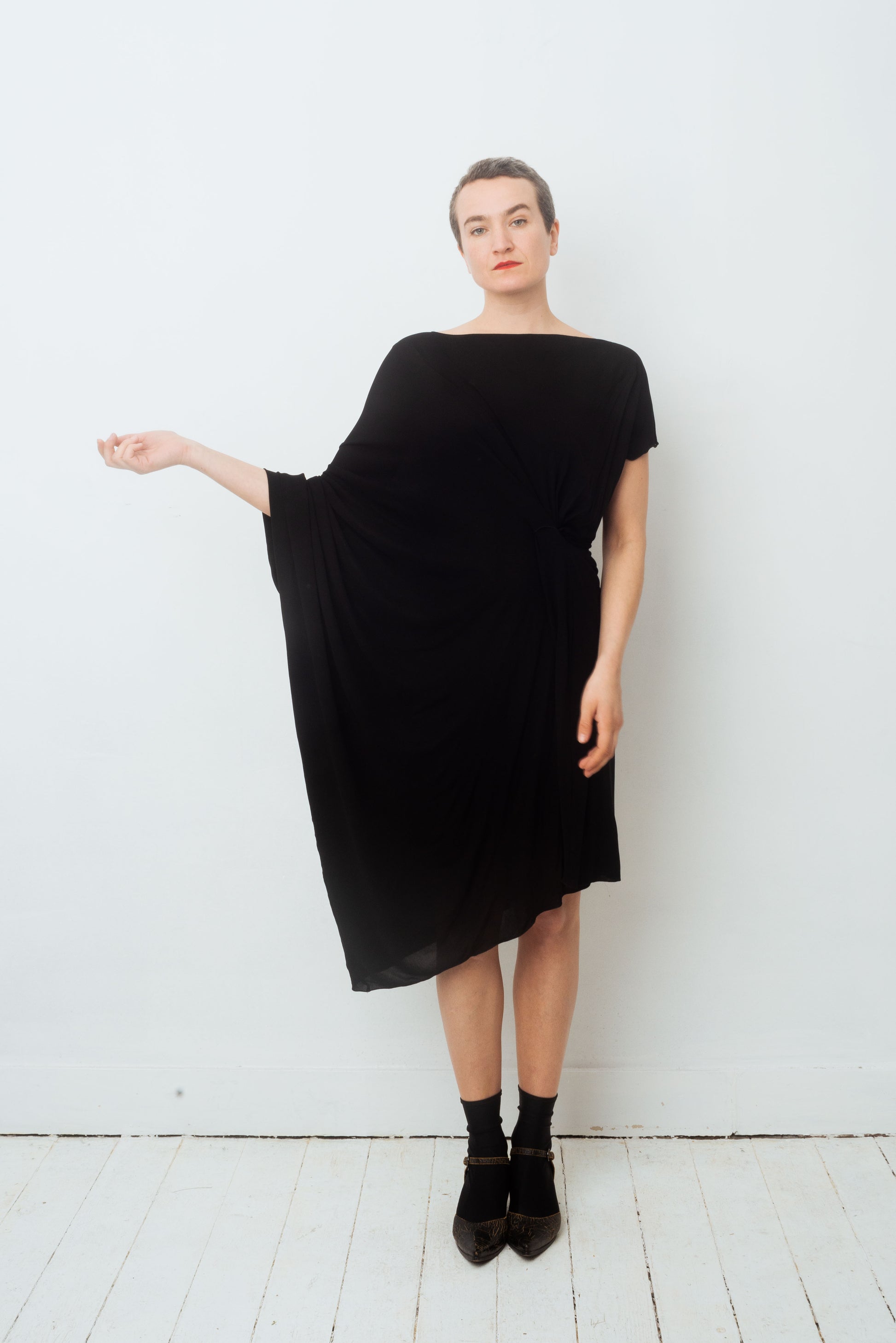 maison margiela asymmetric dress Maison Margiela Asymmetric Ruched Midi Dress | Black
