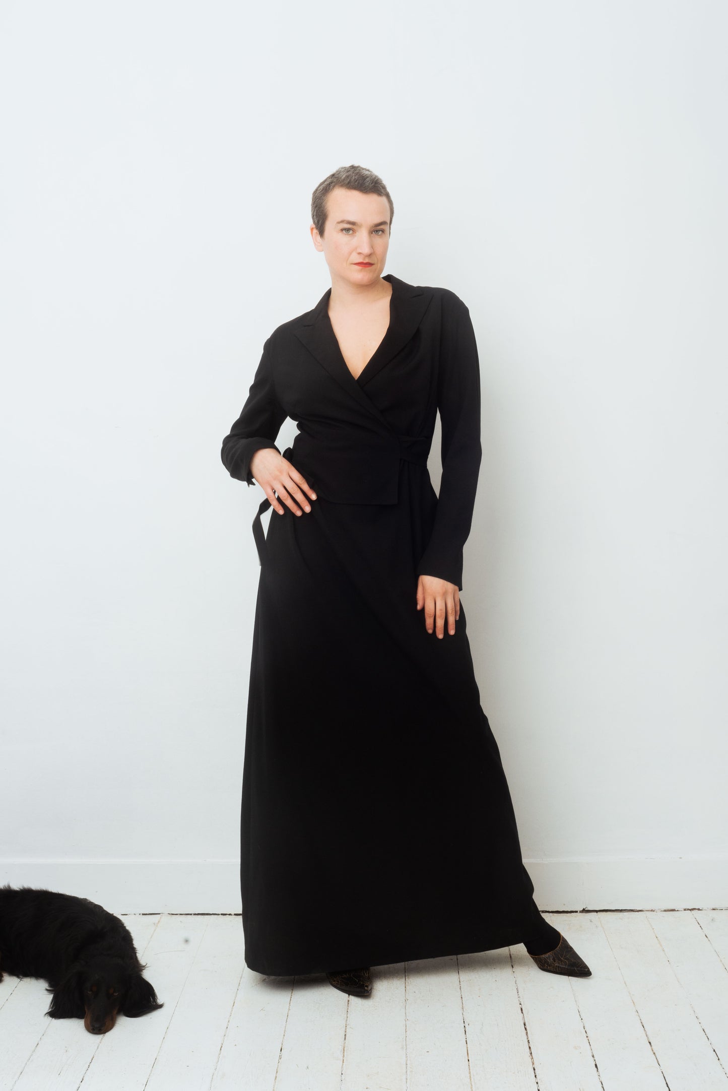 Dries van Noten 2000's black wool wrap dress