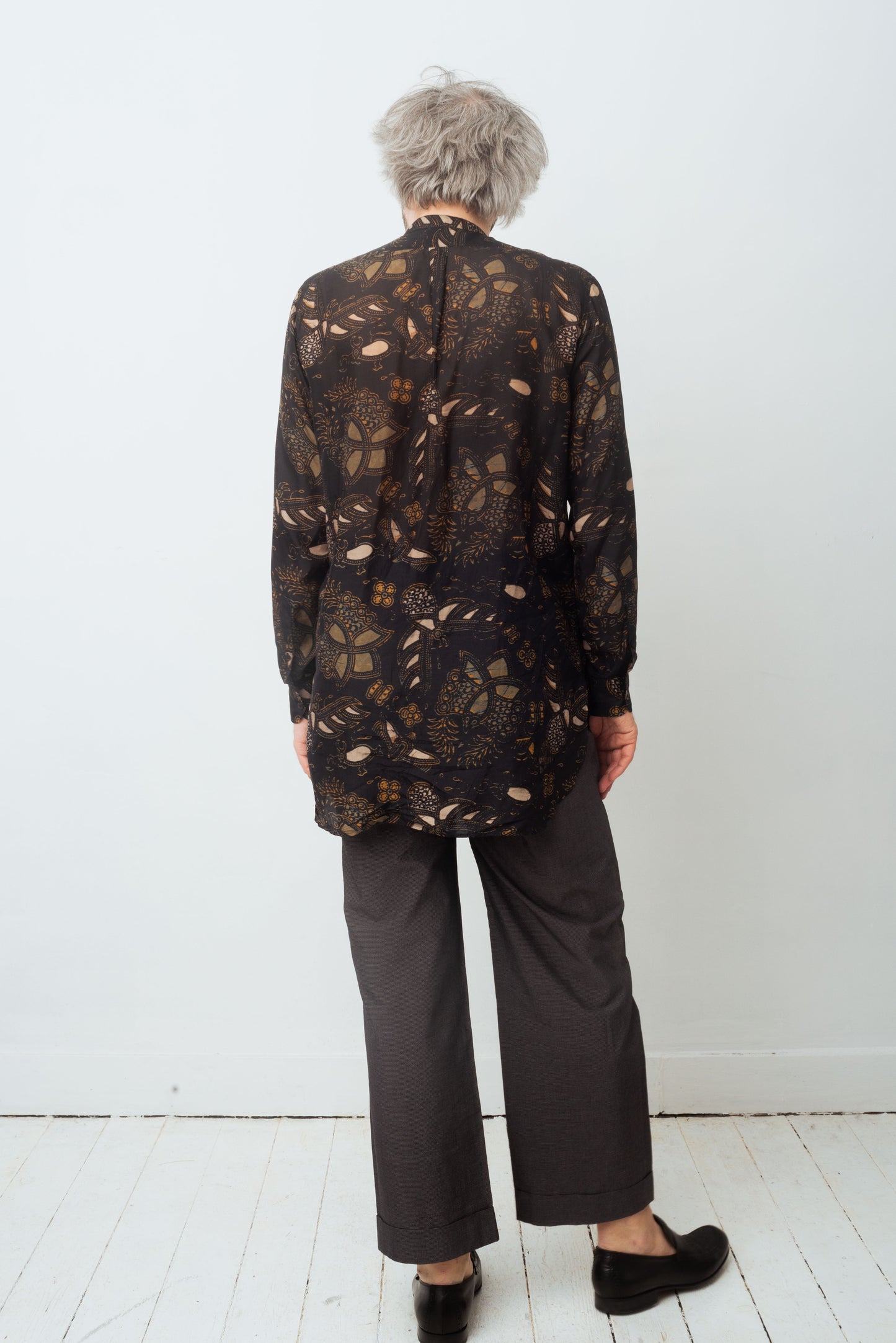 Dries van Noten FW 2015 silk floral printed khaki shirt