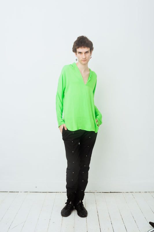 Ralph Lauren 2000's silk neon green loose long sleeve shirt