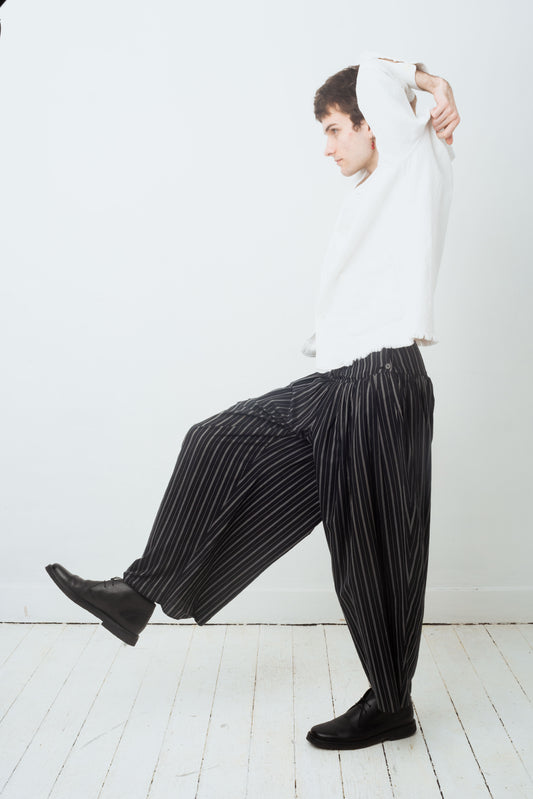 Armani 80's striped cotton navy balloon trousers