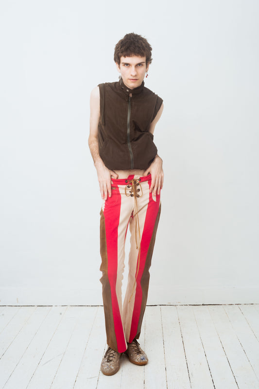 Marni 2000's low waist striped cotton and leather trousers