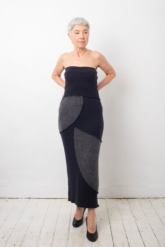 Helena van Haeren 2000's patchwork grey and black wool skirt