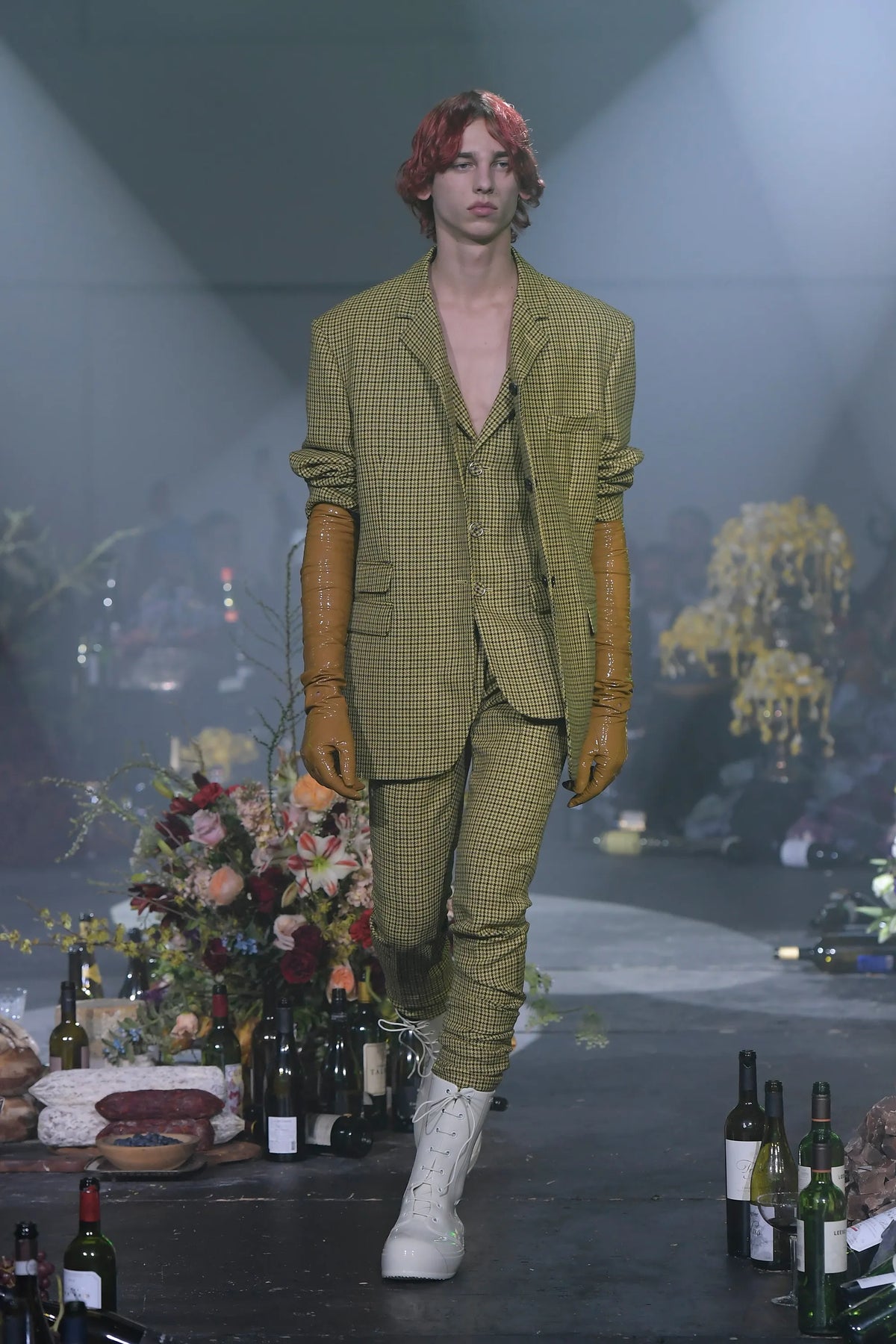 Raf Simons FW 2018 yellow checkered wool pantsuit