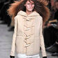 Rick Owens Fall 2013 ivory shearling jacket with hood and buffalo bone buttons