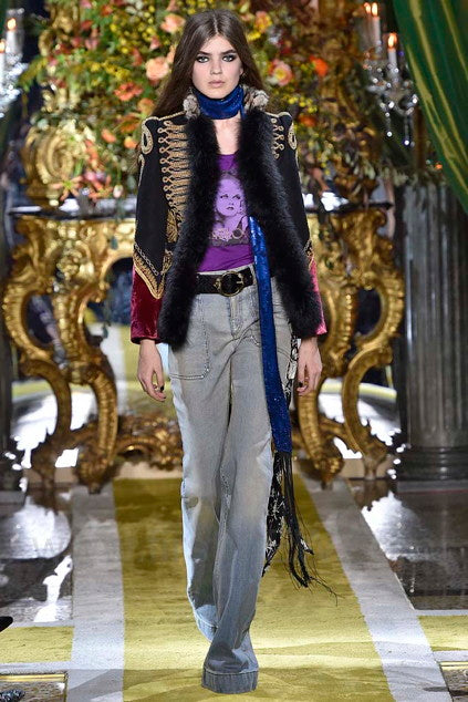 Roberto Cavalli Fall 2016 runway military jacket with golden snake embroideries