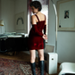 Complice 90's velvet bustier mini dress with matching sleeves