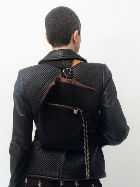 Jean Paul Gaultier 80's leather backpack with harness closure