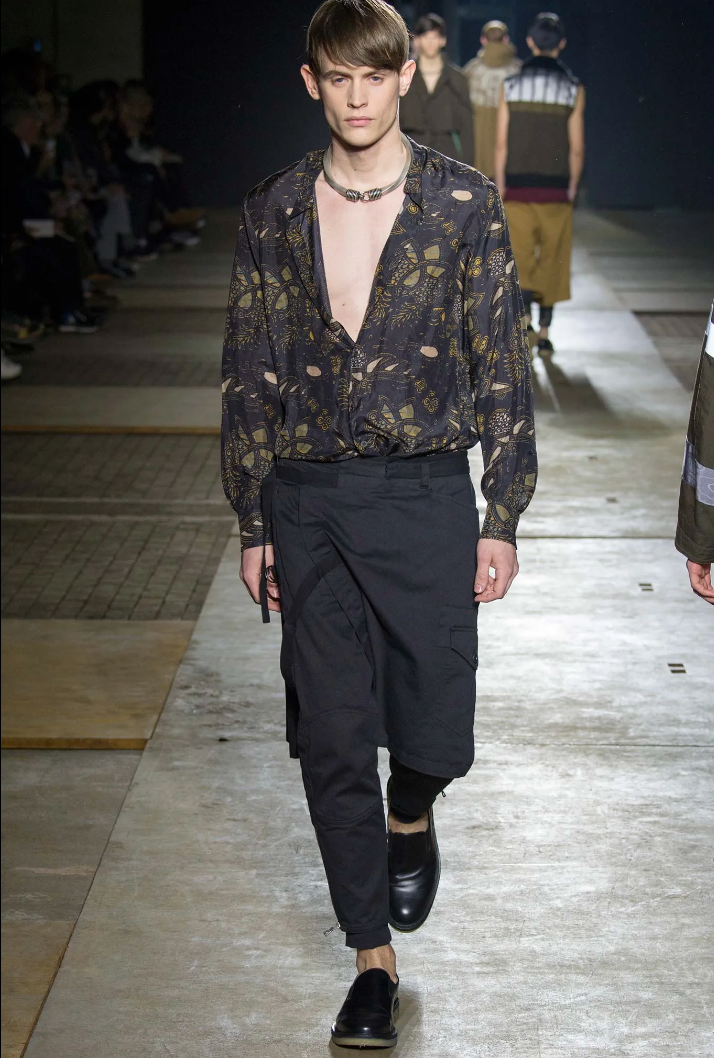 Dries van Noten FW 2015 silk floral printed khaki shirt