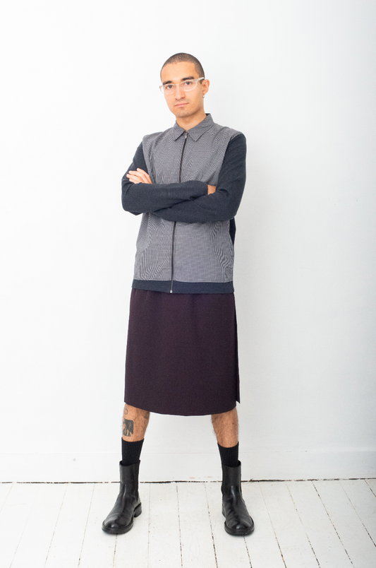 Yohji Yamamoto 90's plum wool pencil skirt with belt