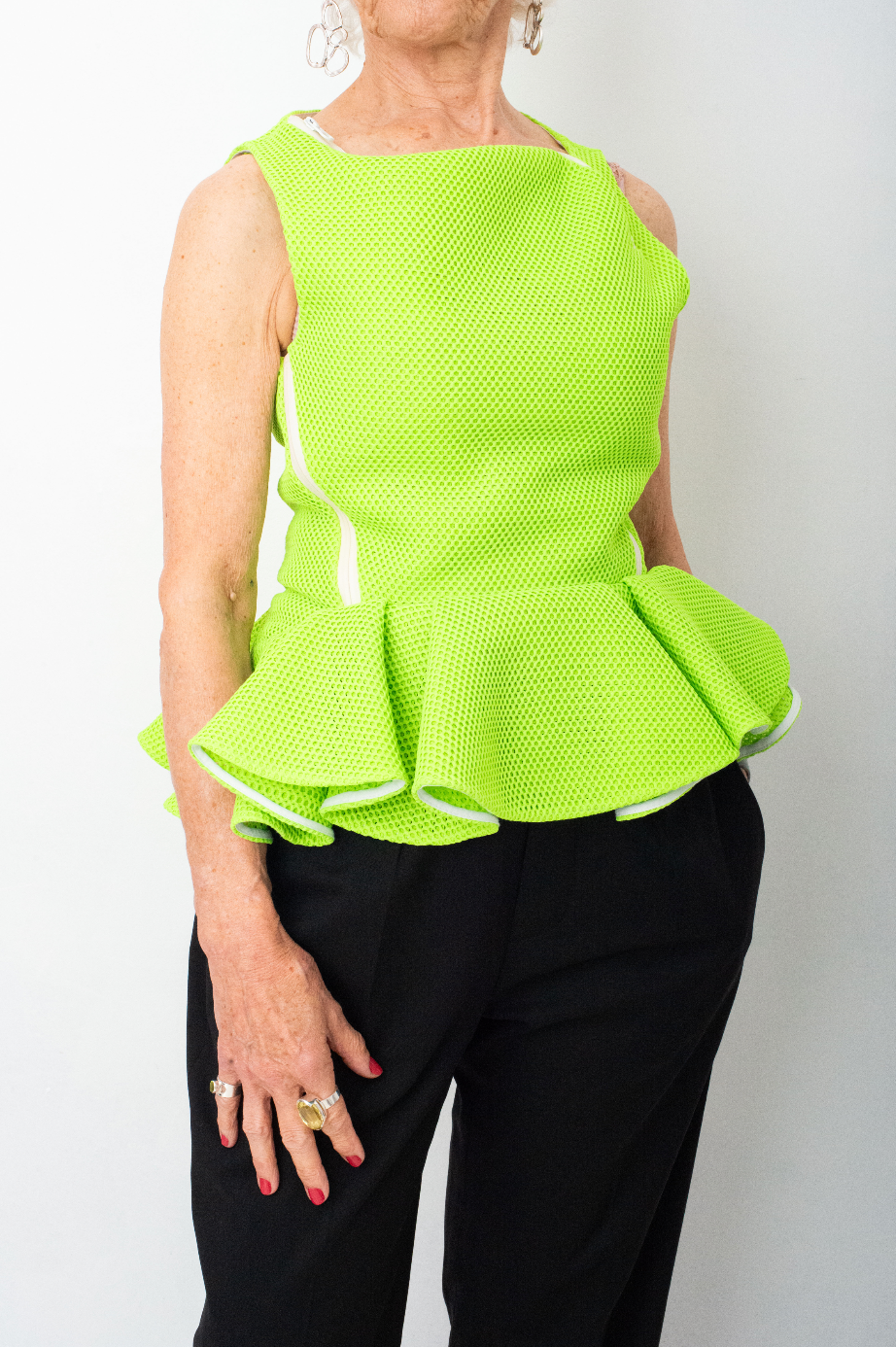 Chalayan 2000's fluorescent yellow mesh peplum top