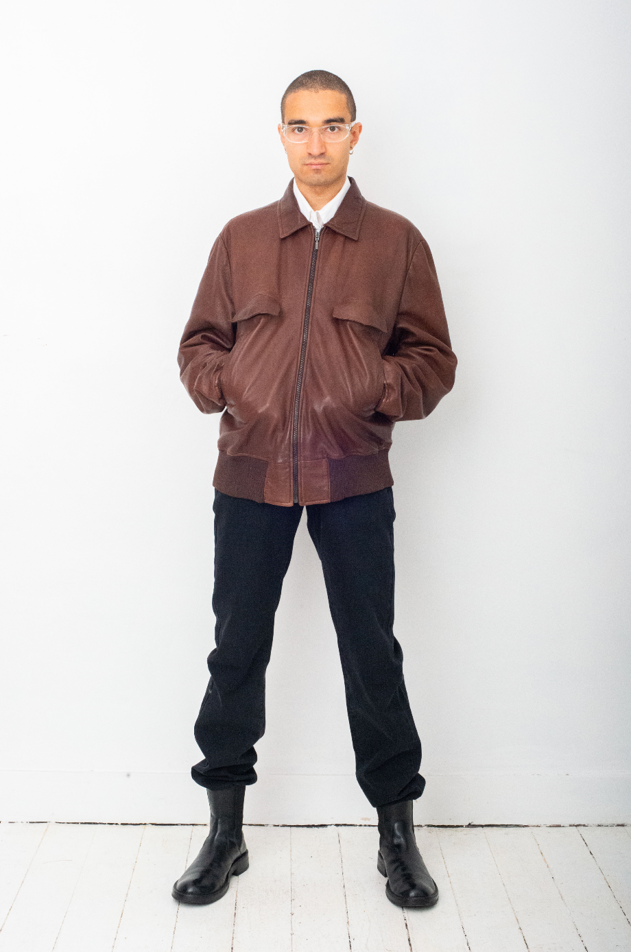 Armani 90's brown leather pilote jacket