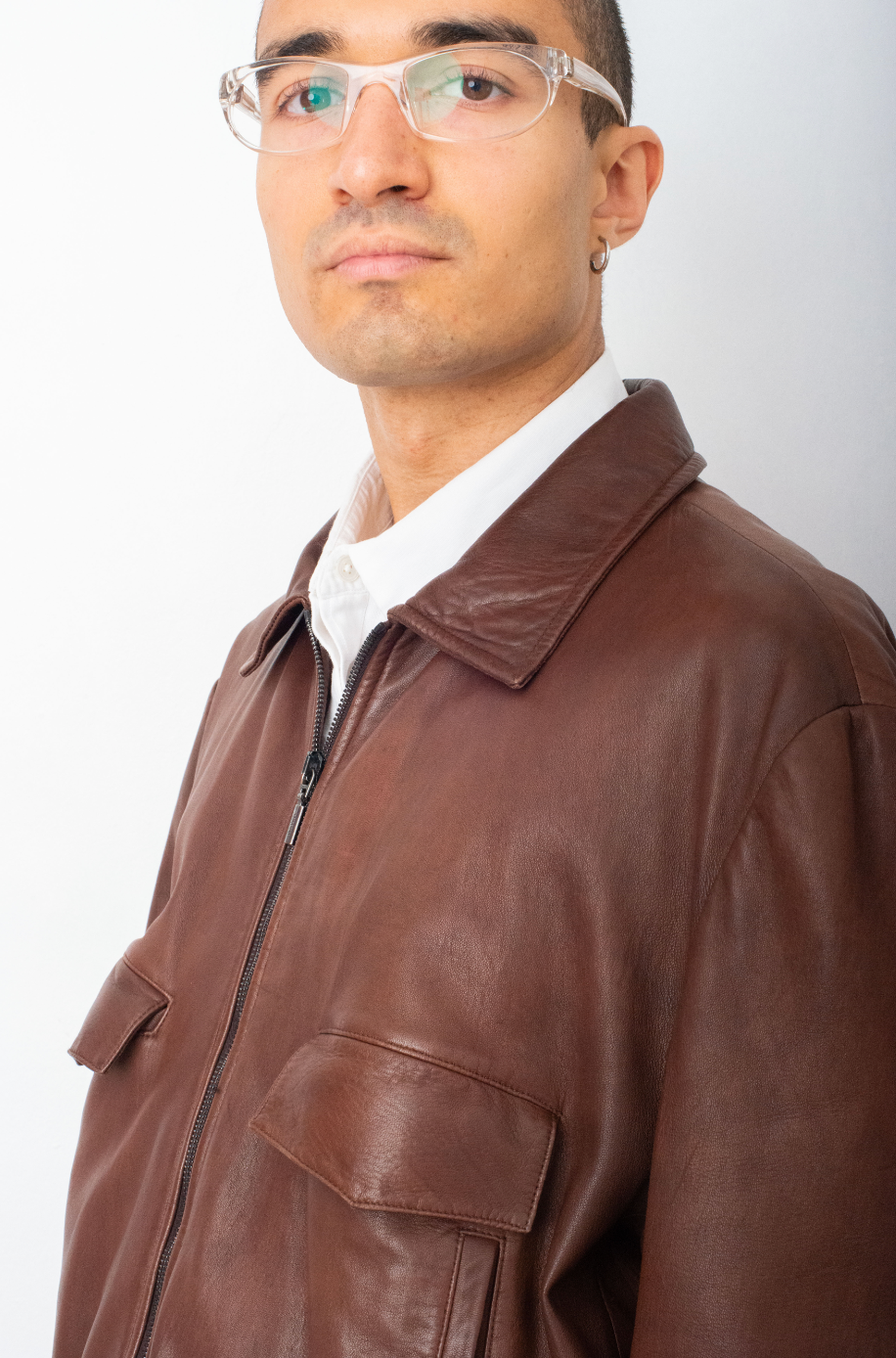 Armani 90's brown leather pilote jacket