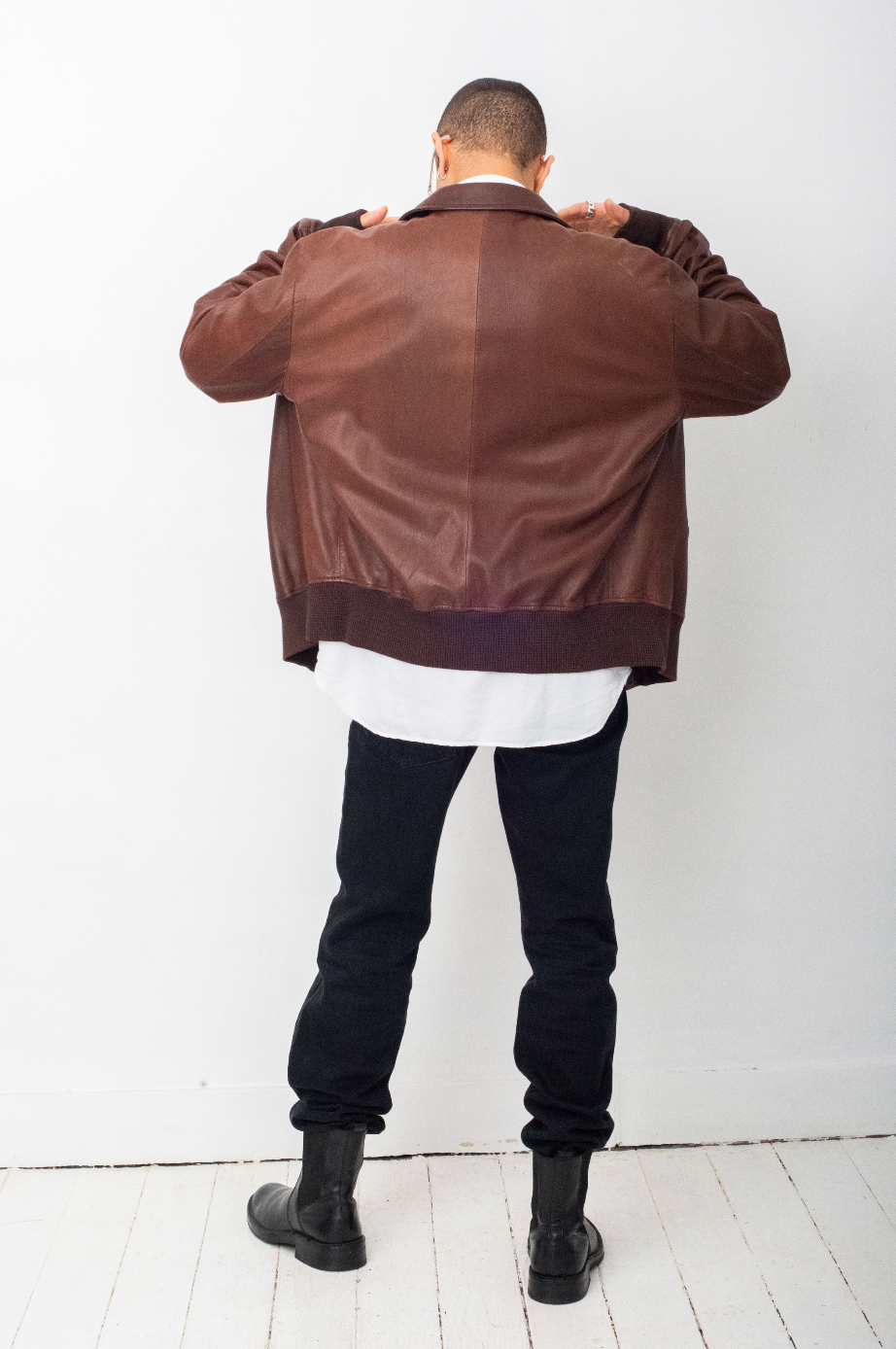 Armani 90's brown leather pilote jacket