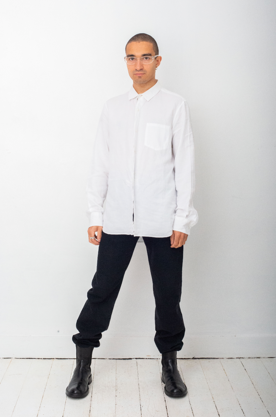 Ann Demeulemeester 2000's white linen reversed pocket and buttons shirt