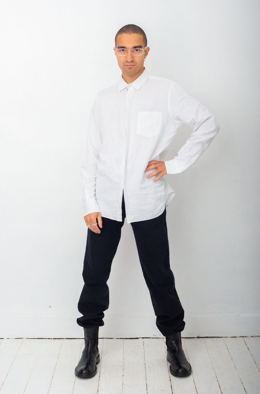 Ann Demeulemeester 2000's white linen reversed pocket and buttons shirt